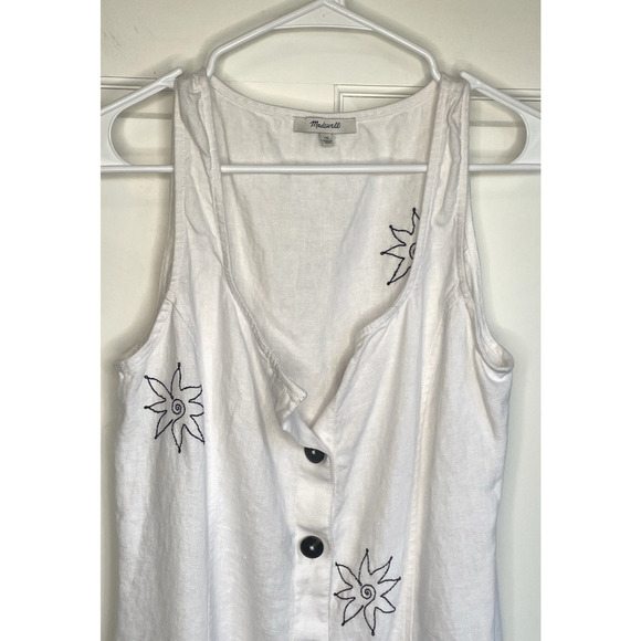 Madewell Women's Button Front Maxi Tea Dress Sz 10 Embroidered Floral 100% Linen - Picture 3 of 14